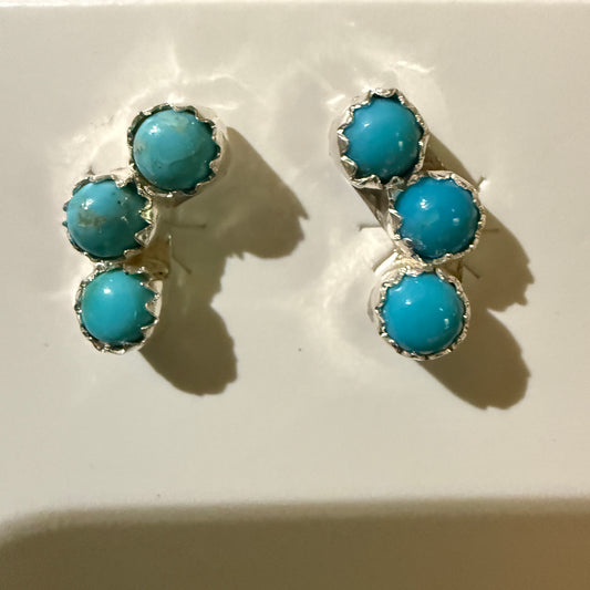 Zuni Handmade Turquoise Stud Earring Sterling Silver By Janice Spencer Kingman