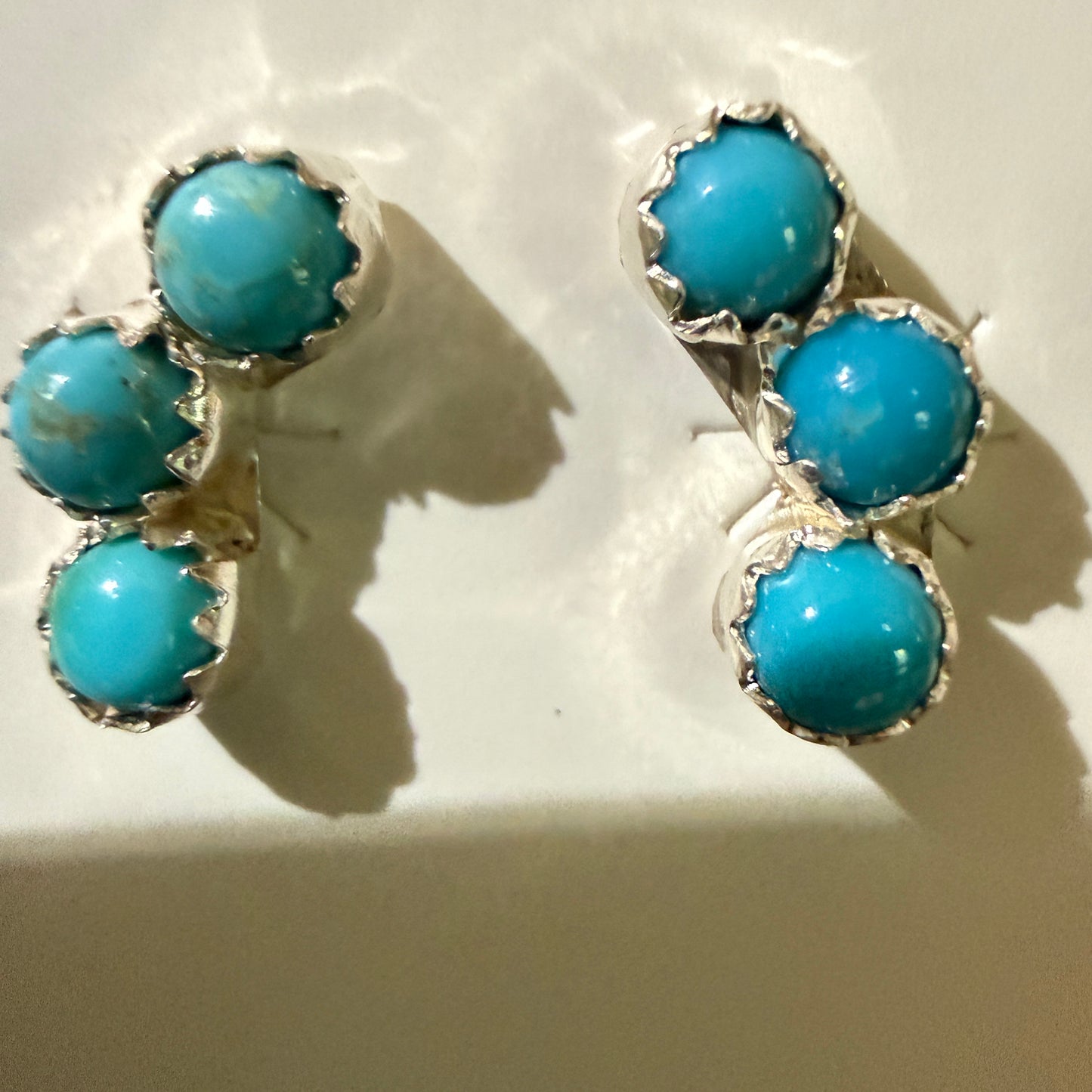 Zuni Handmade Turquoise Stud Earring Sterling Silver By Janice Spencer Kingman