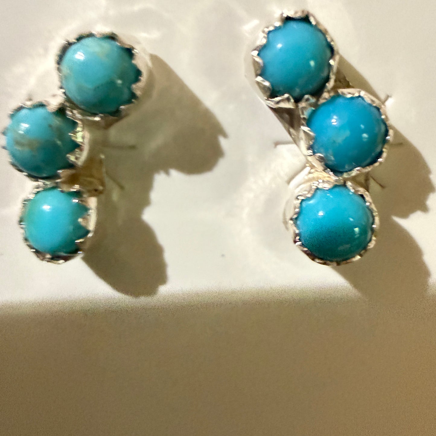 Zuni Handmade Turquoise Stud Earring Sterling Silver By Janice Spencer Kingman