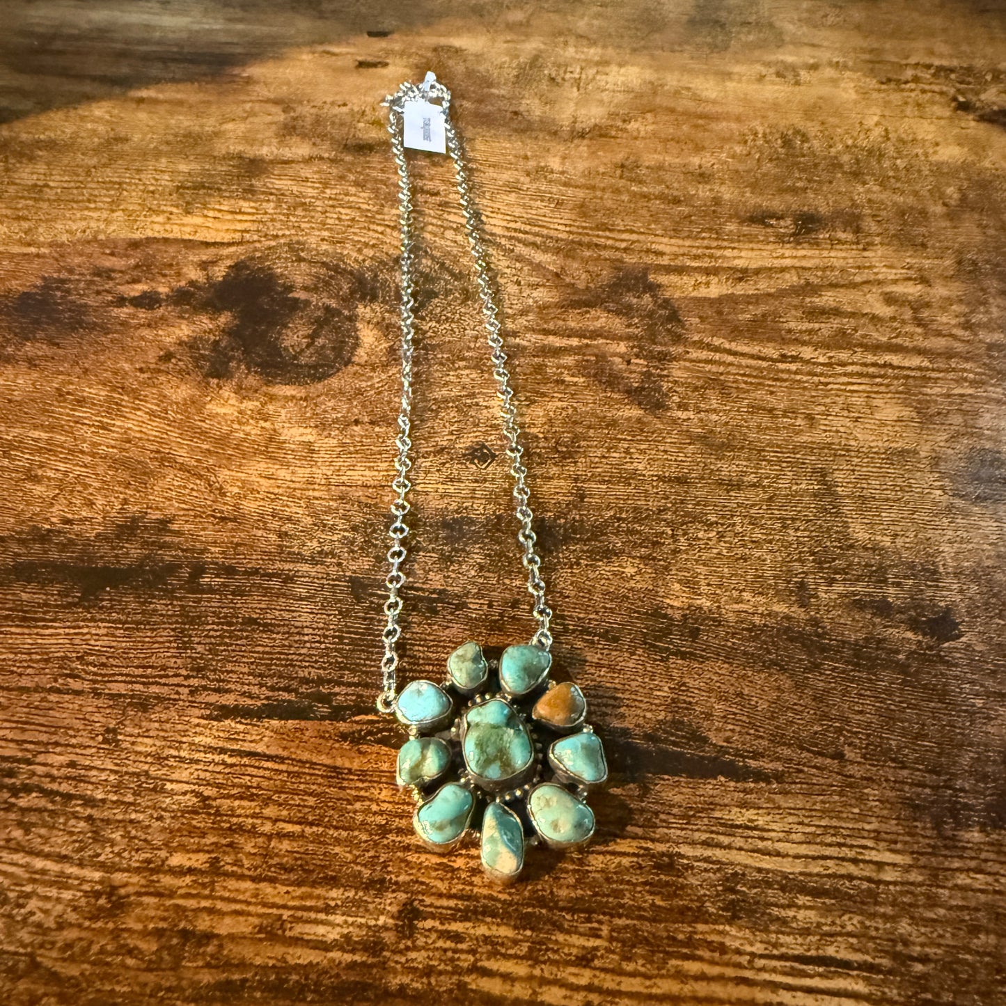 Mojave Turquoise Gemstone Cluster Necklace Sterling Silver 1.5 Inch Diameter