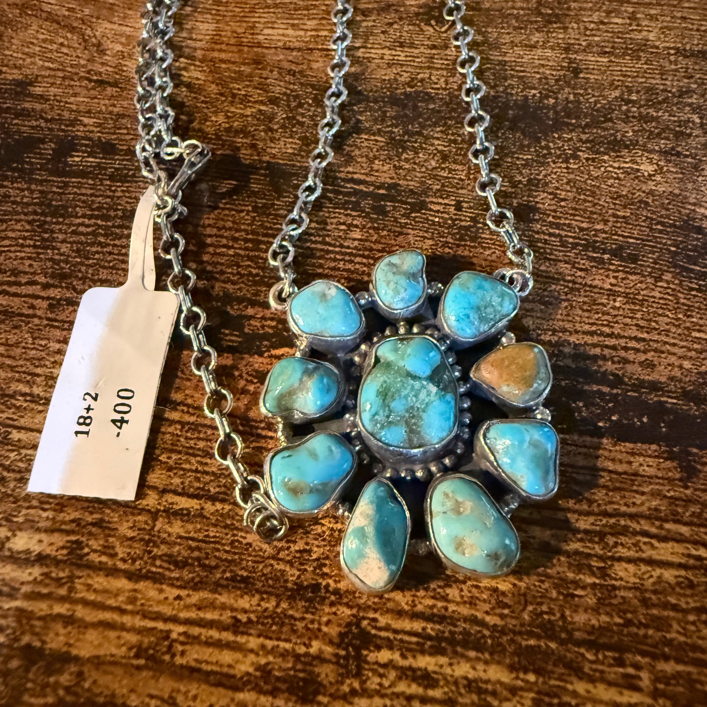 Mojave Turquoise Gemstone Cluster Necklace Sterling Silver 1.5 Inch Diameter