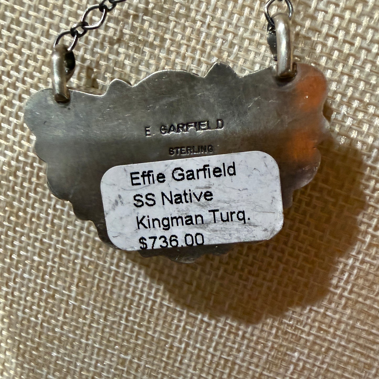Native Handmade Effie Garfield Kingman Turquoise Half Cluster Necklace Sterling Silver