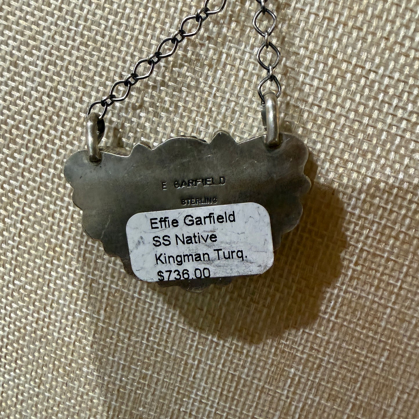 Native Handmade Effie Garfield Kingman Turquoise Half Cluster Necklace Sterling Silver
