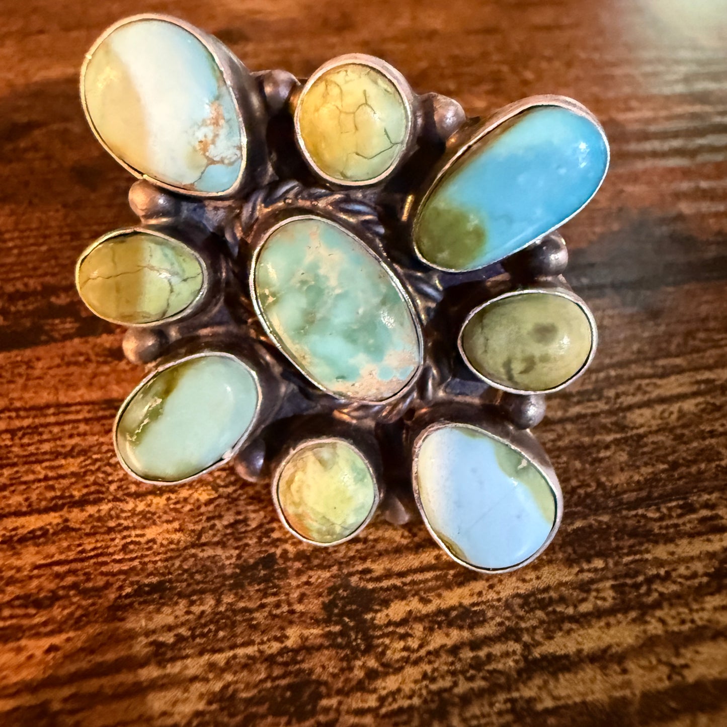 Native Handmade Sterling Silver Adjustable Ring With White Water Sonoran Gold