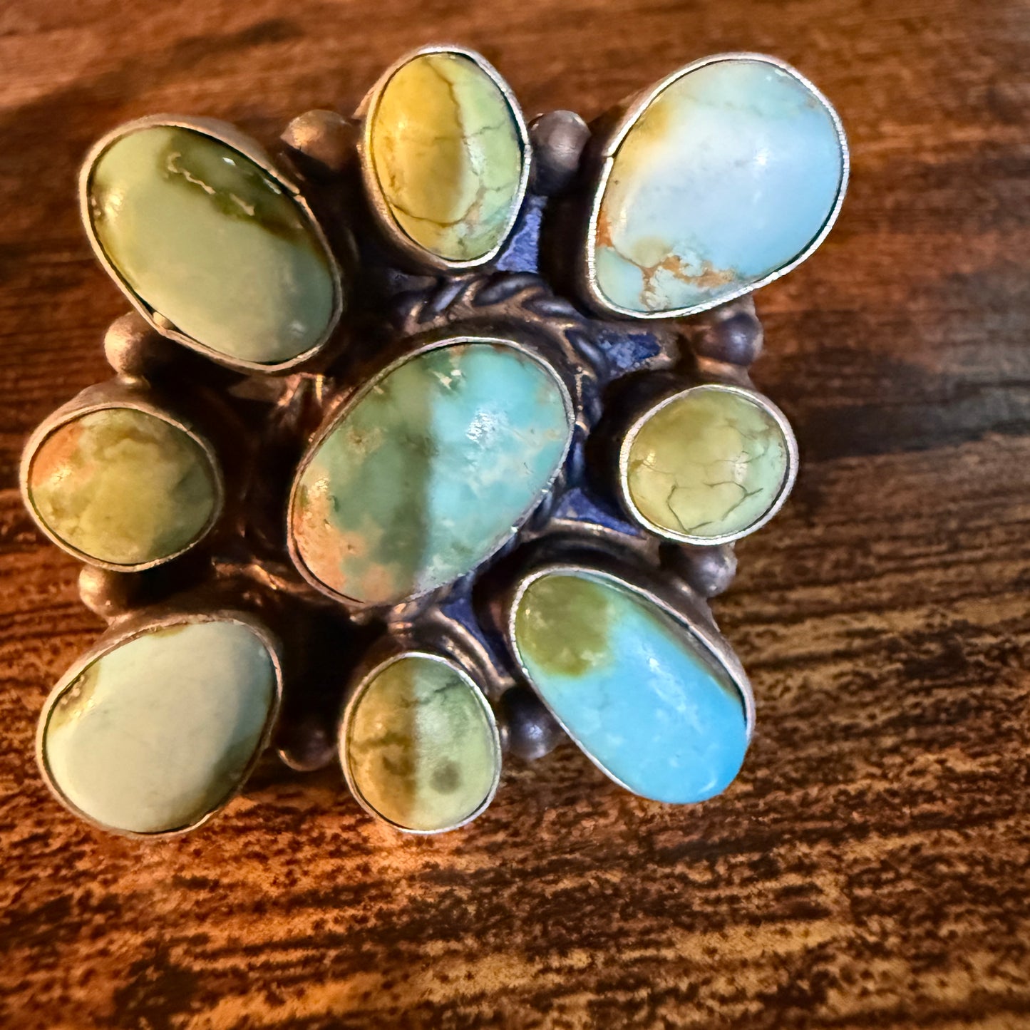 Native Handmade Sterling Silver Adjustable Ring With White Water Sonoran Gold