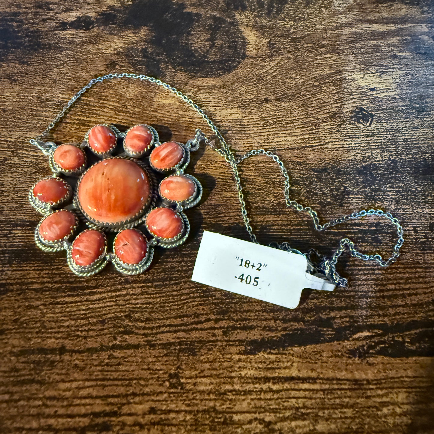 Orange Spiny Oyster Cluster Necklace in Sterling Silver with 18 Inch Chain