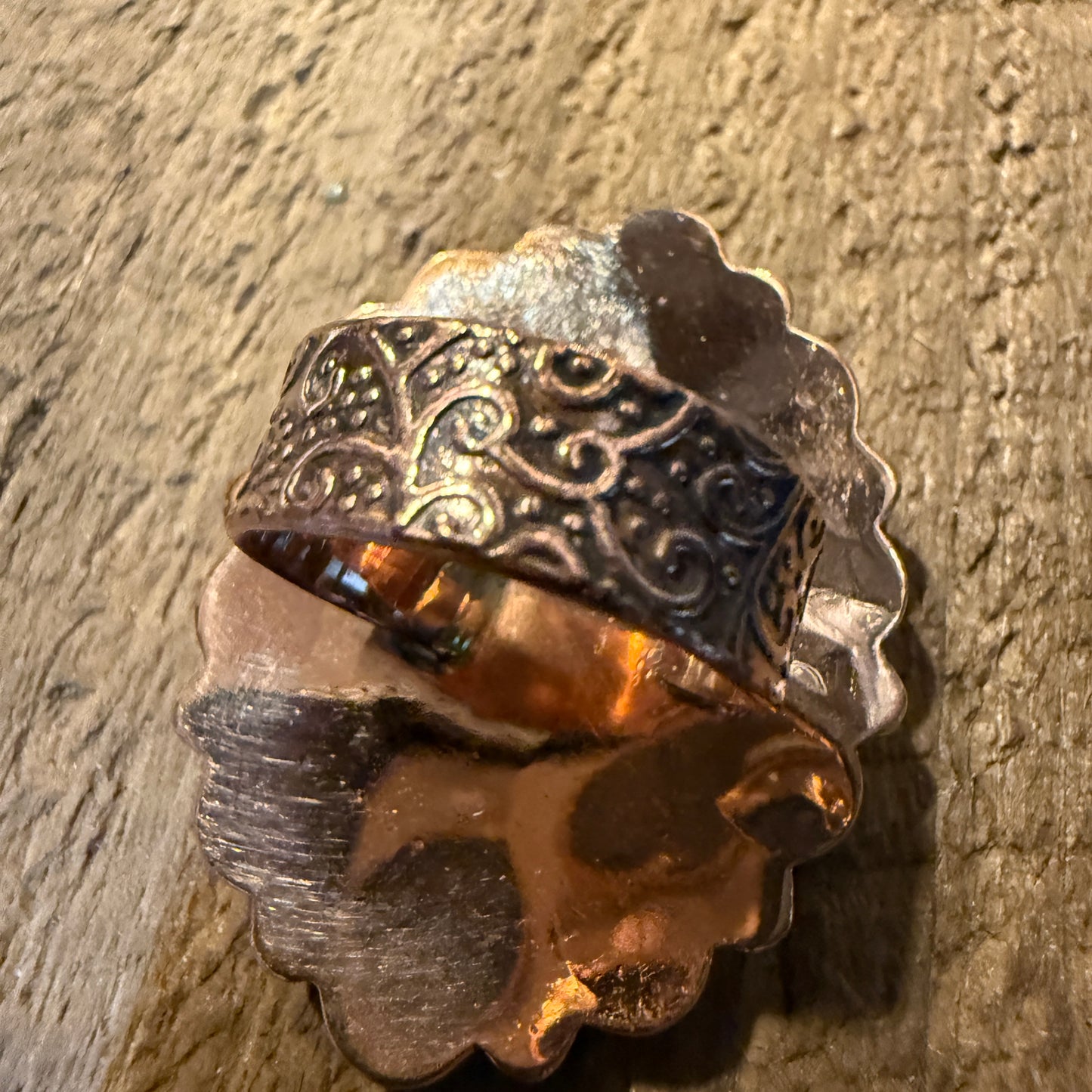 Purple Dahlia And Kingman Turquoise Statement Adjustable Ring Copper Wide Band