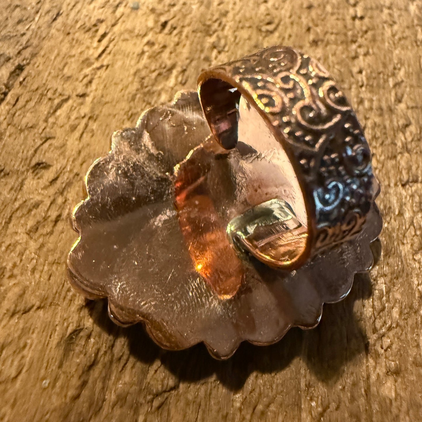 Purple Dahlia And Kingman Turquoise Statement Adjustable Ring Copper Wide Band