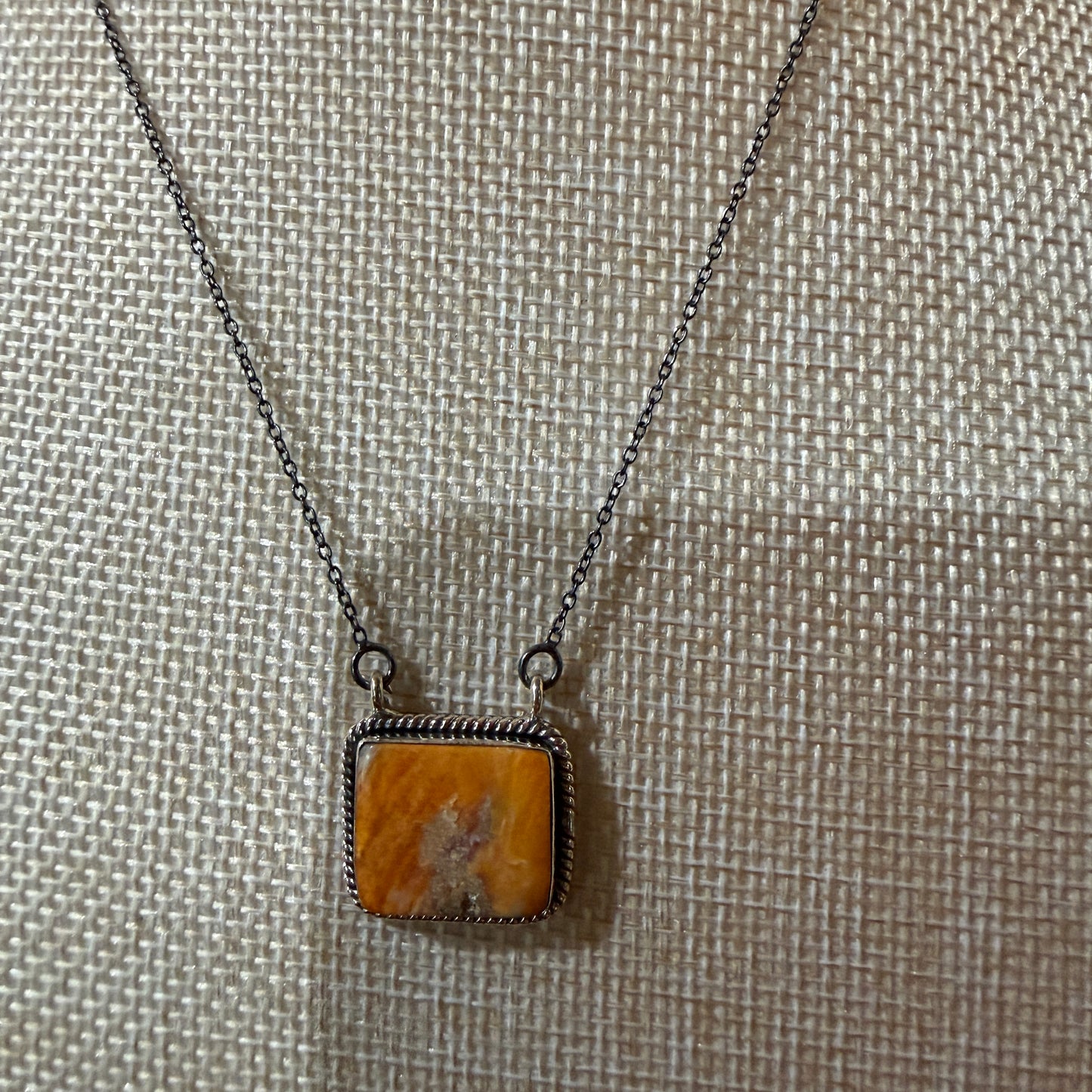 Orange Spiny Oyster Pendant Necklace In Sterling Silver On 18 Inch Chain