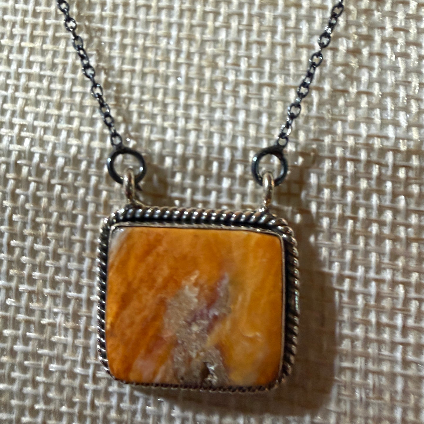 Orange Spiny Oyster Pendant Necklace In Sterling Silver On 18 Inch Chain