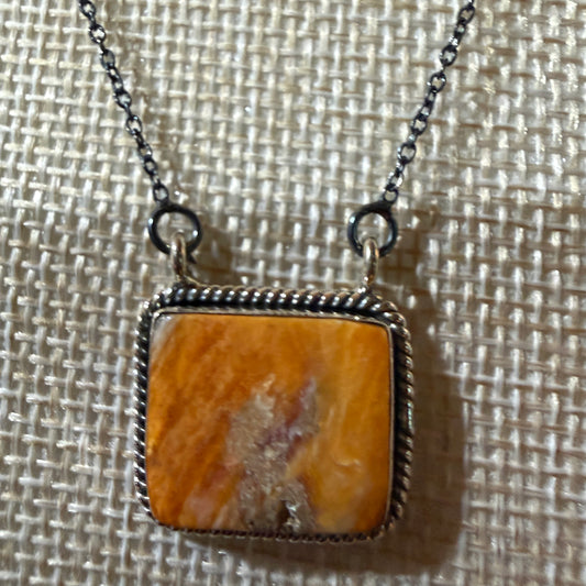 Orange Spiny Oyster Pendant Necklace In Sterling Silver On 18 Inch Chain