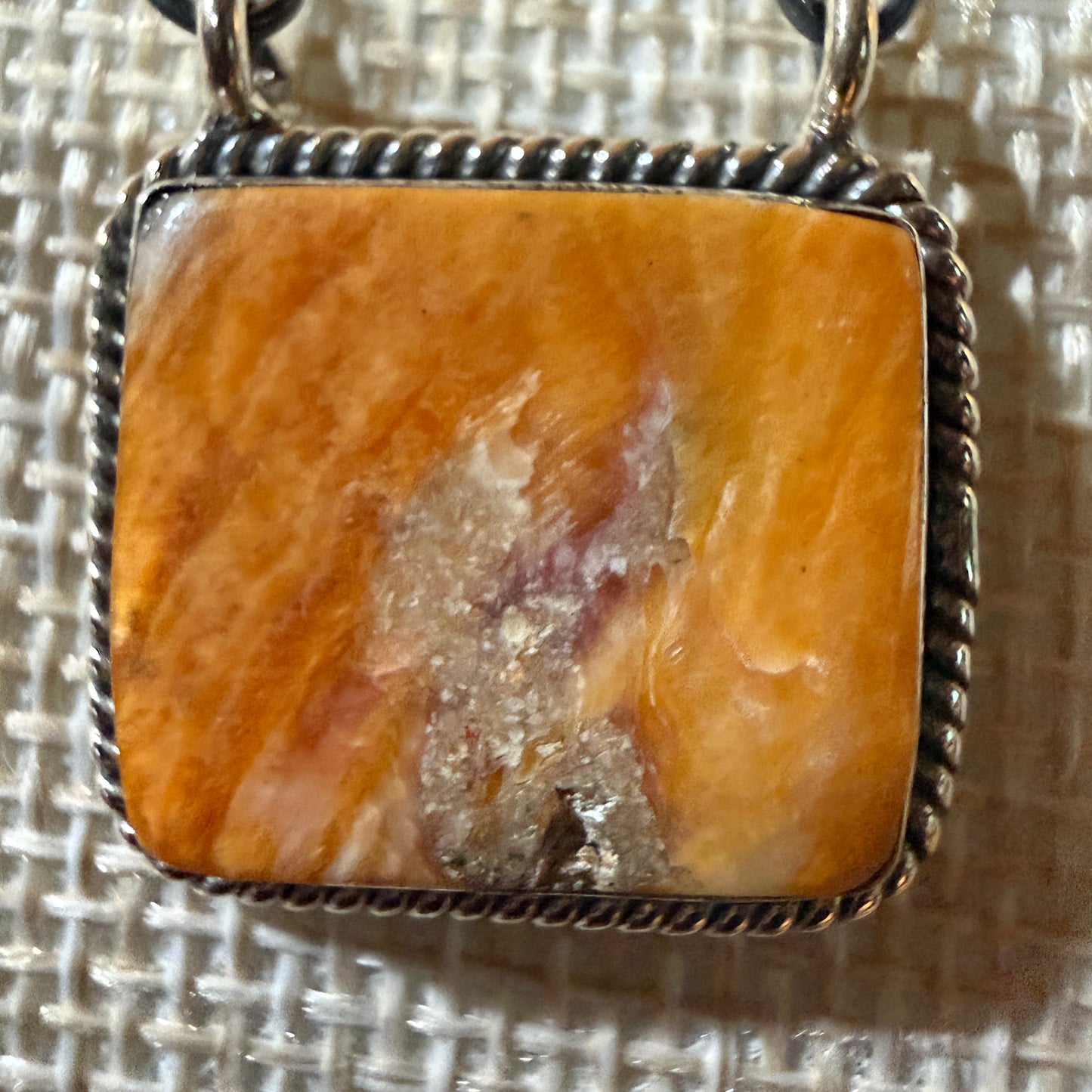 Orange Spiny Oyster Pendant Necklace In Sterling Silver On 18 Inch Chain
