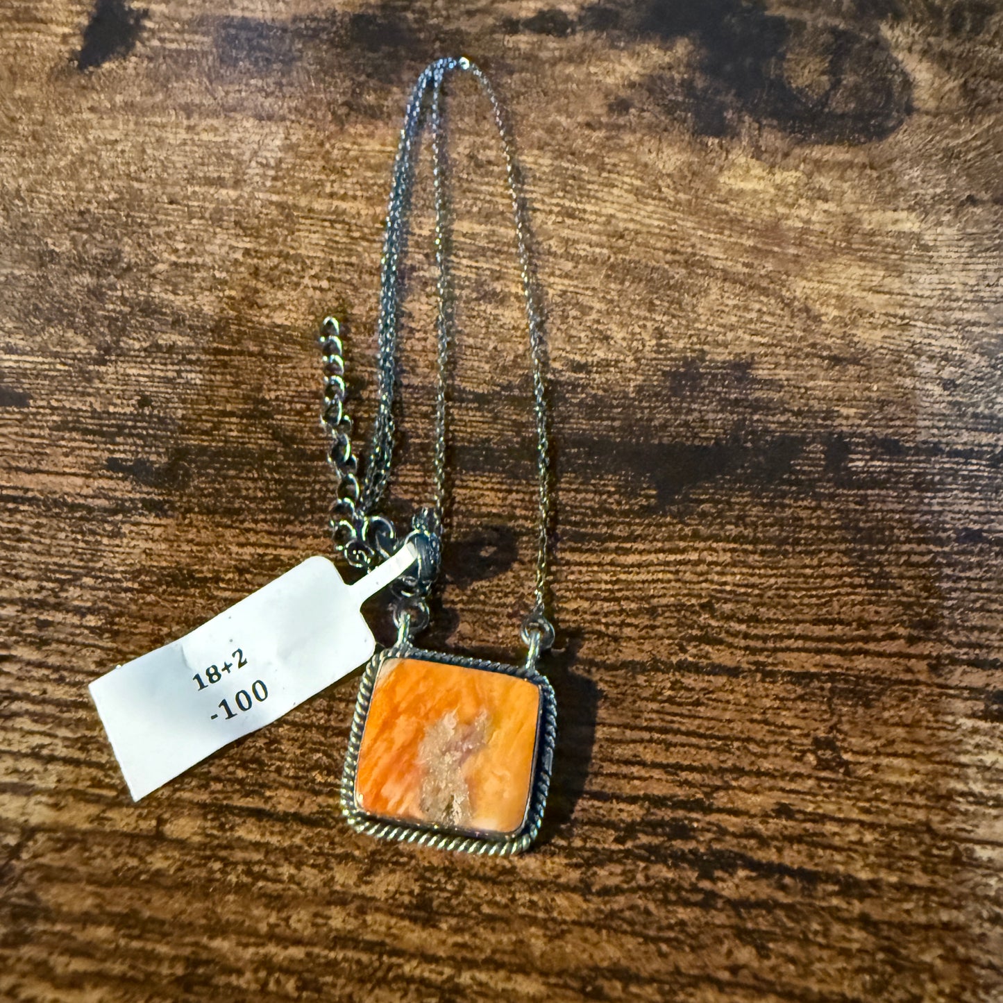 Orange Spiny Oyster Pendant Necklace In Sterling Silver On 18 Inch Chain