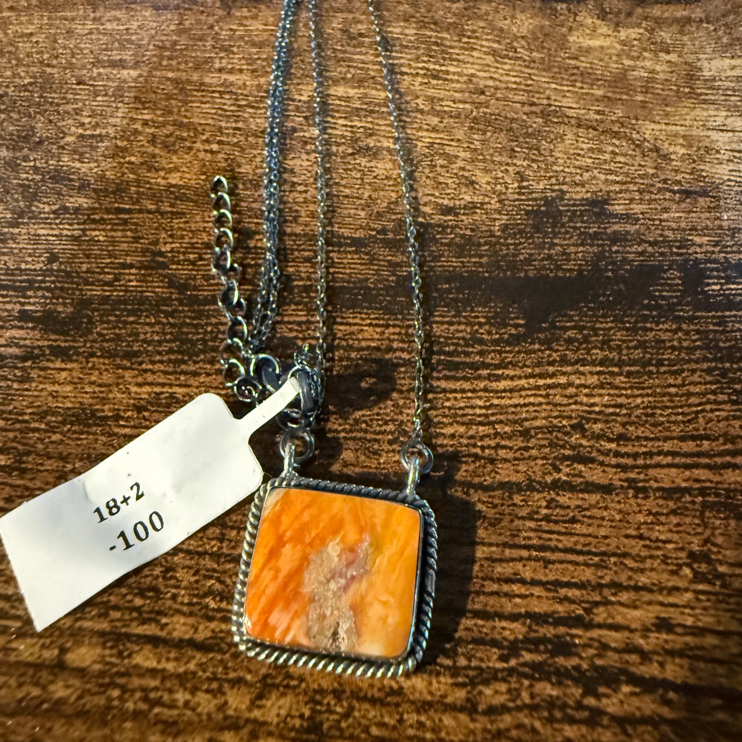 Orange Spiny Oyster Pendant Necklace In Sterling Silver On 18 Inch Chain
