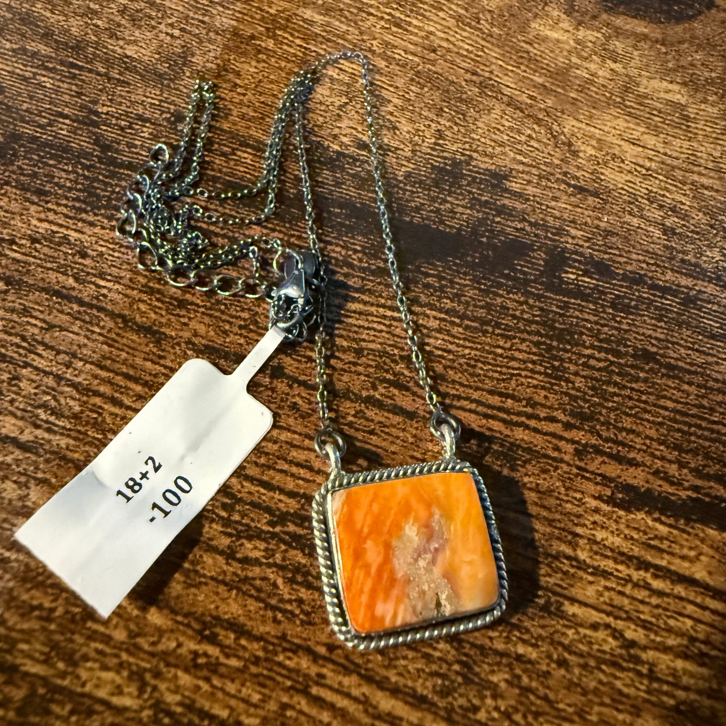 Orange Spiny Oyster Pendant Necklace In Sterling Silver On 18 Inch Chain