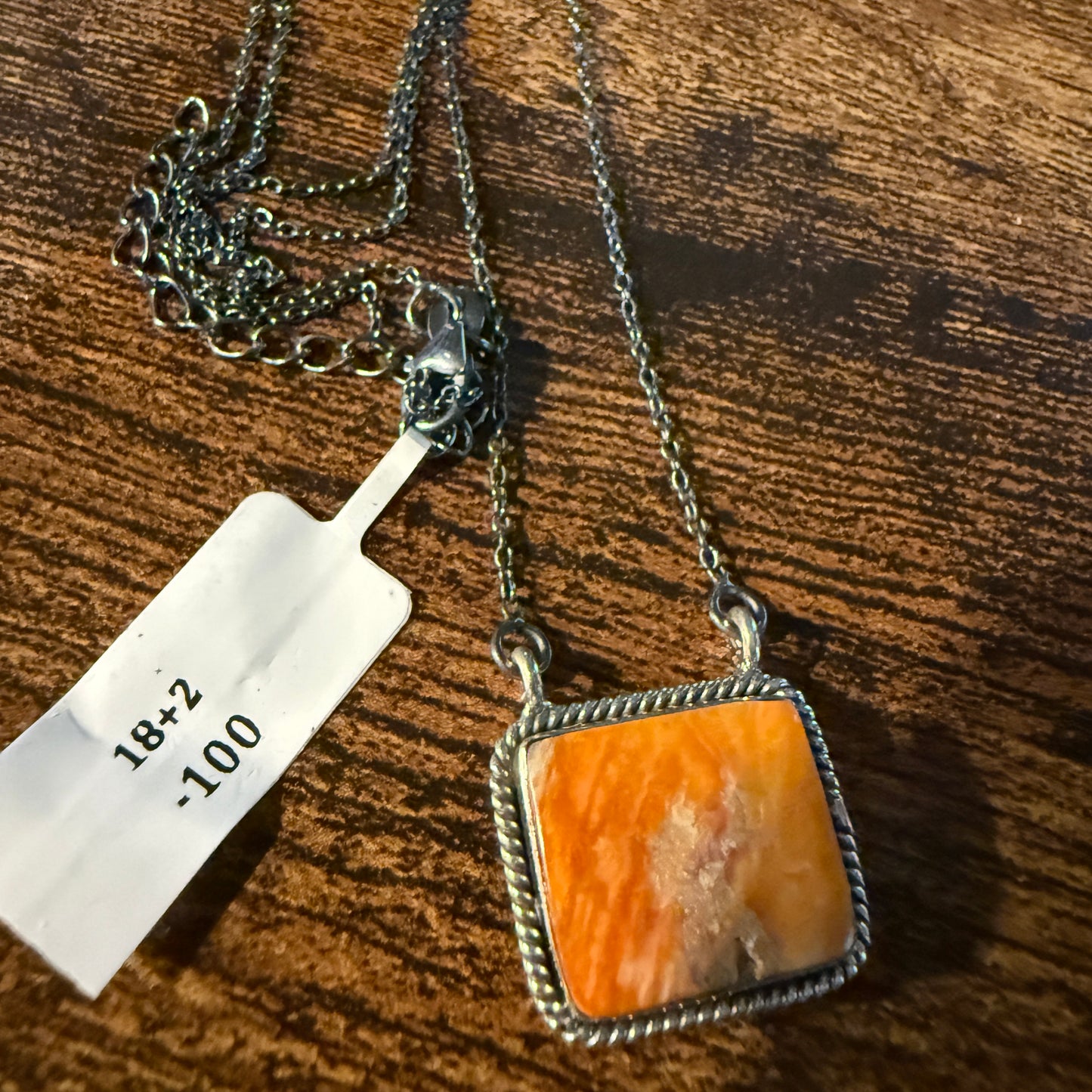 Orange Spiny Oyster Pendant Necklace In Sterling Silver On 18 Inch Chain
