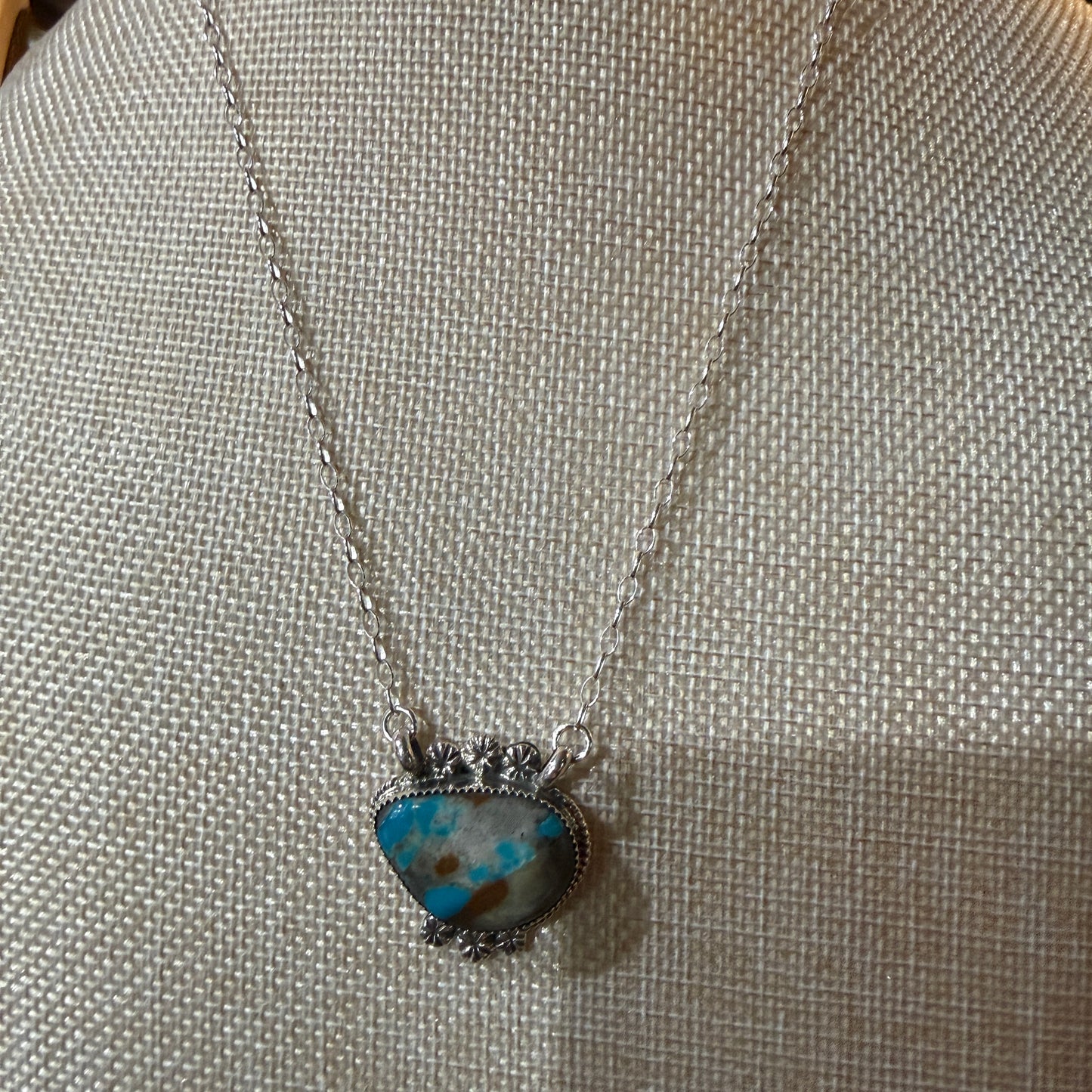 Navajo Handmade Royston Ribbon Turquoise Necklace Sterling Silver 18 Inch Chain