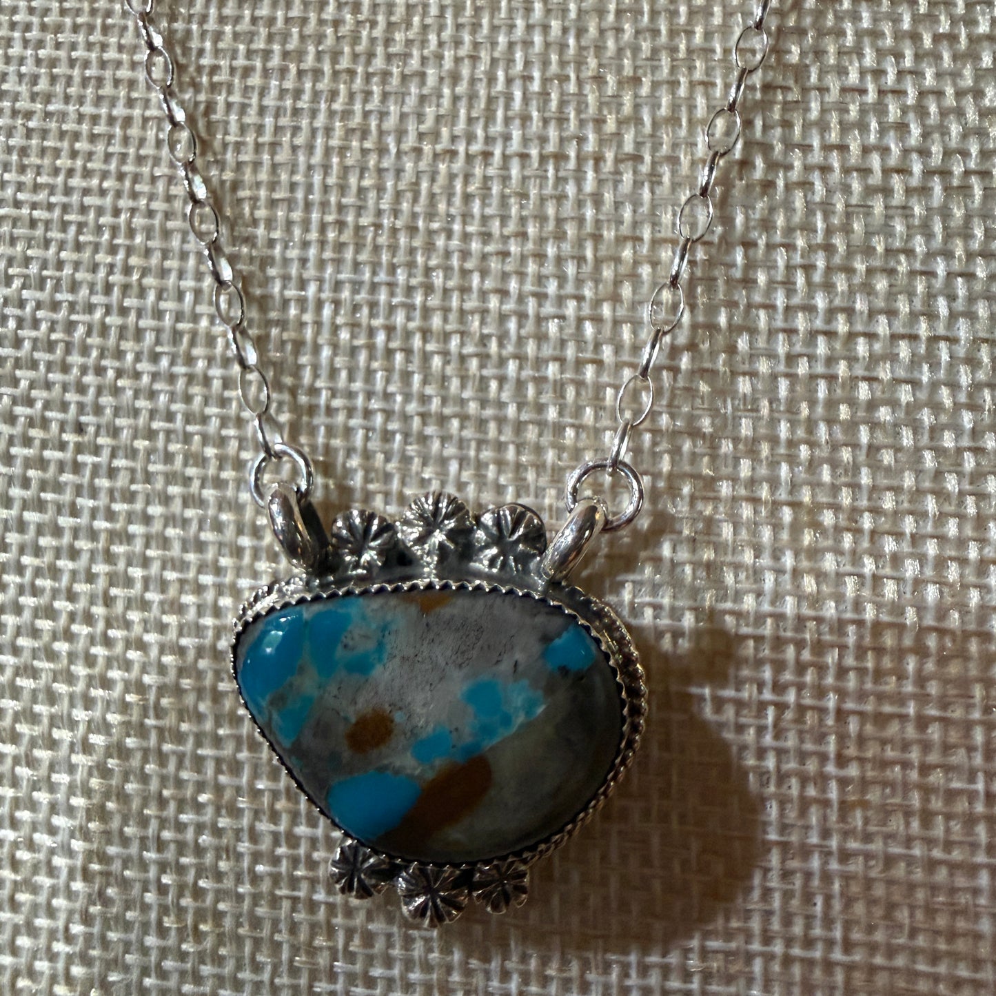 Navajo Handmade Royston Ribbon Turquoise Necklace Sterling Silver 18 Inch Chain