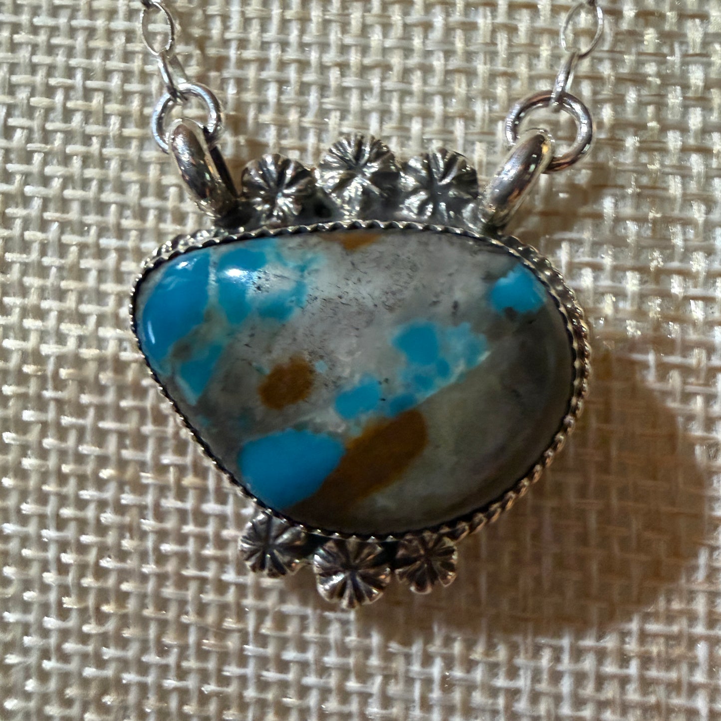 Navajo Handmade Royston Ribbon Turquoise Necklace Sterling Silver 18 Inch Chain