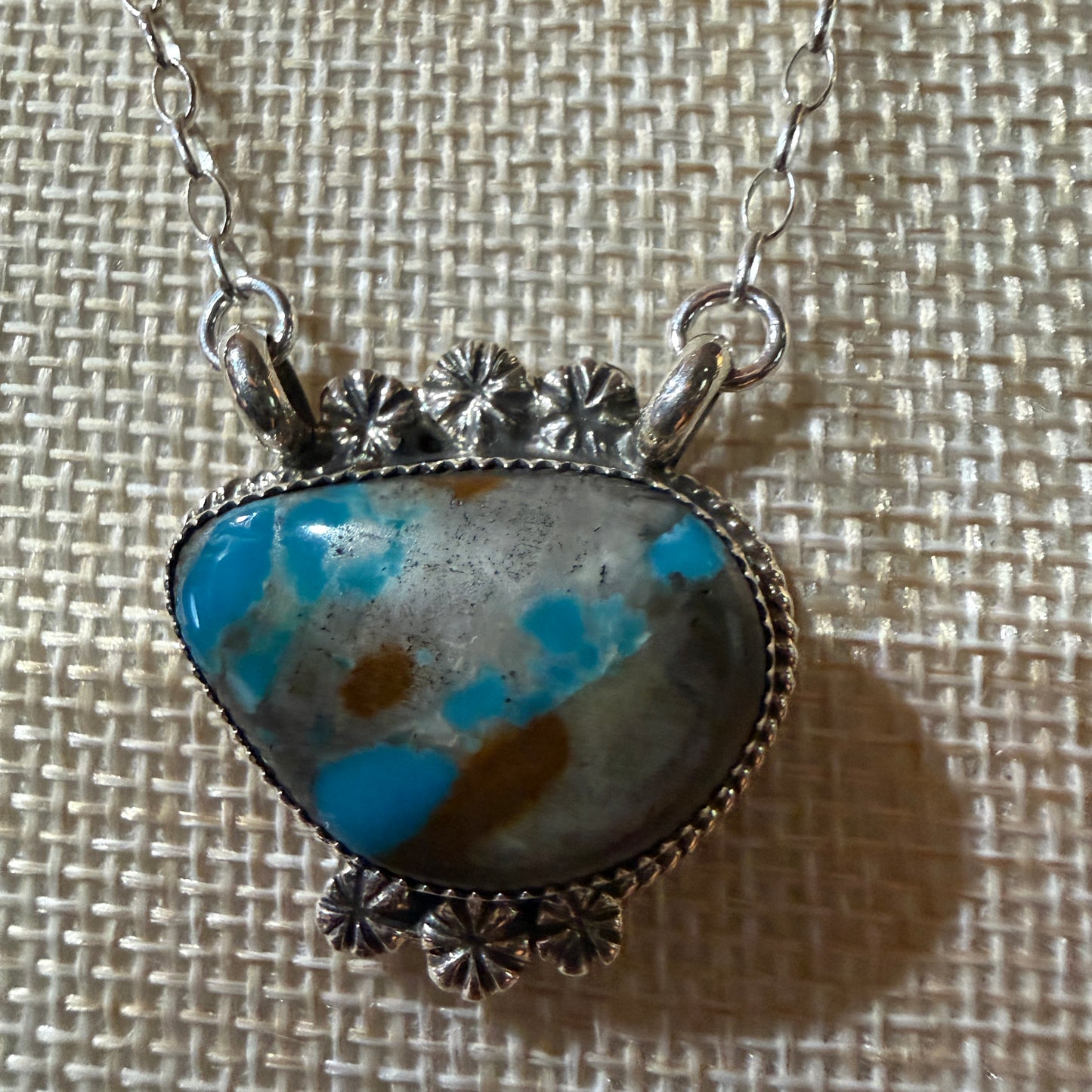 Navajo Handmade Royston Ribbon Turquoise Necklace Sterling Silver 18 Inch Chain