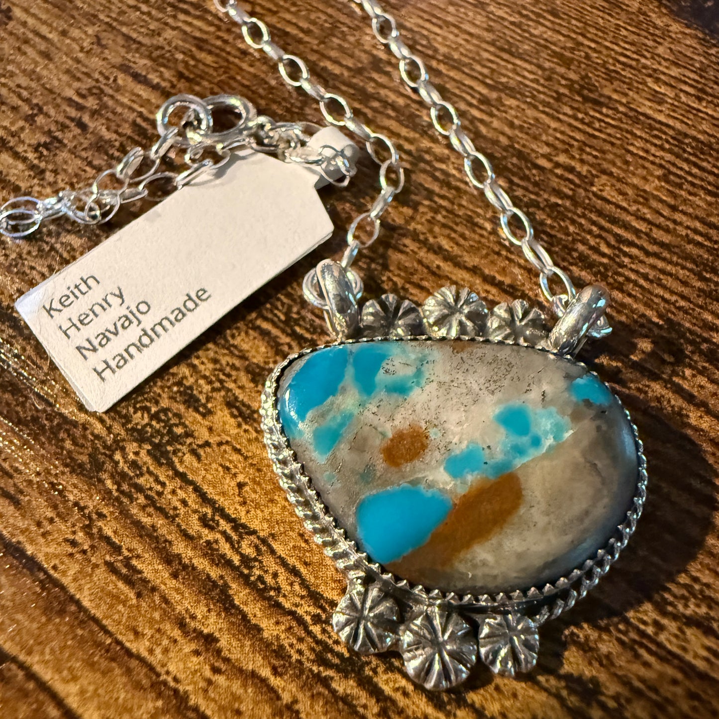 Navajo Handmade Royston Ribbon Turquoise Necklace Sterling Silver 18 Inch Chain