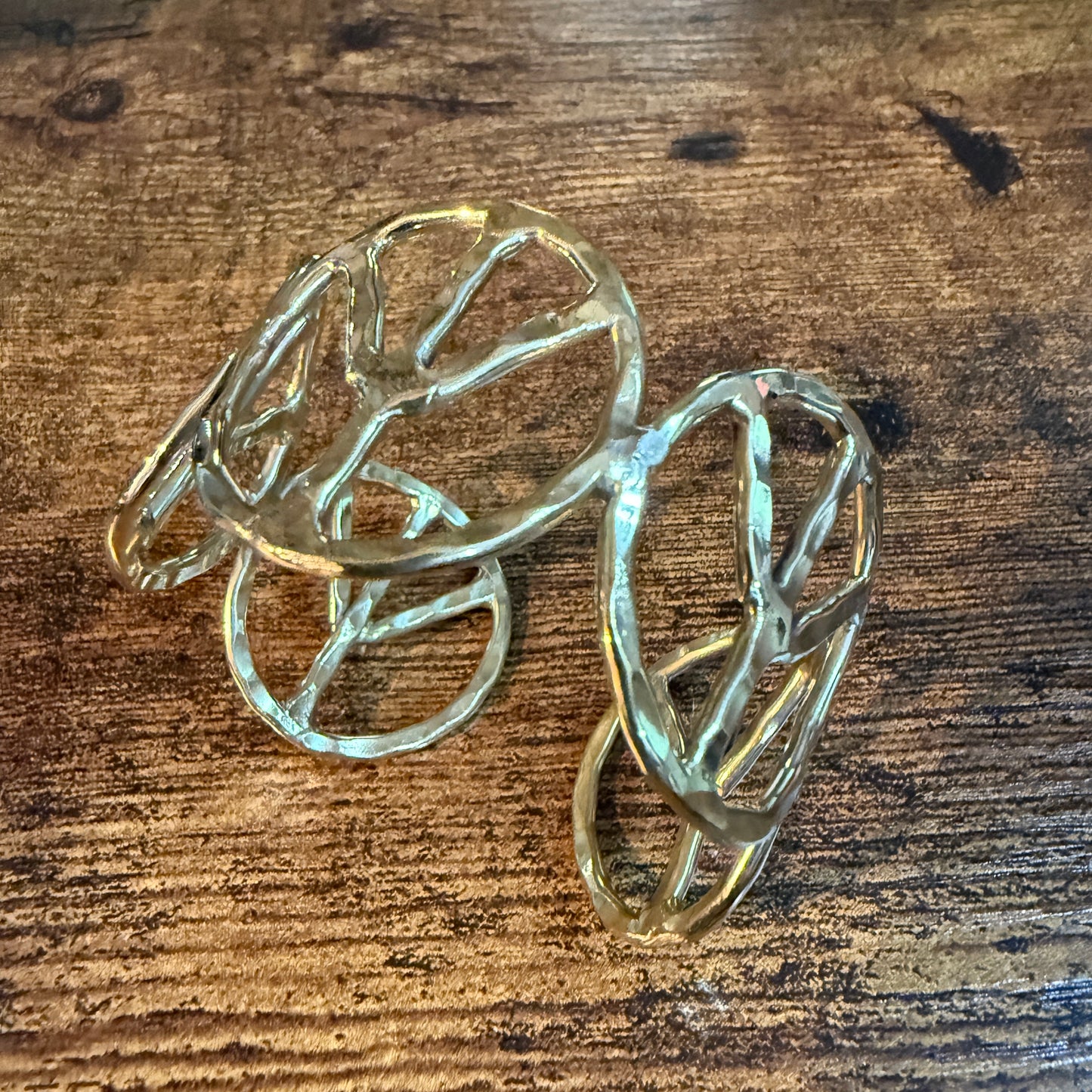 Woodstock Vibes Gold Peace Sign Hippie Bracelet Hammered Vintage Boho Cuff