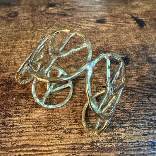 Woodstock Vibes Gold Peace Sign Hippie Bracelet Hammered Vintage Boho Cuff Wild West Boho