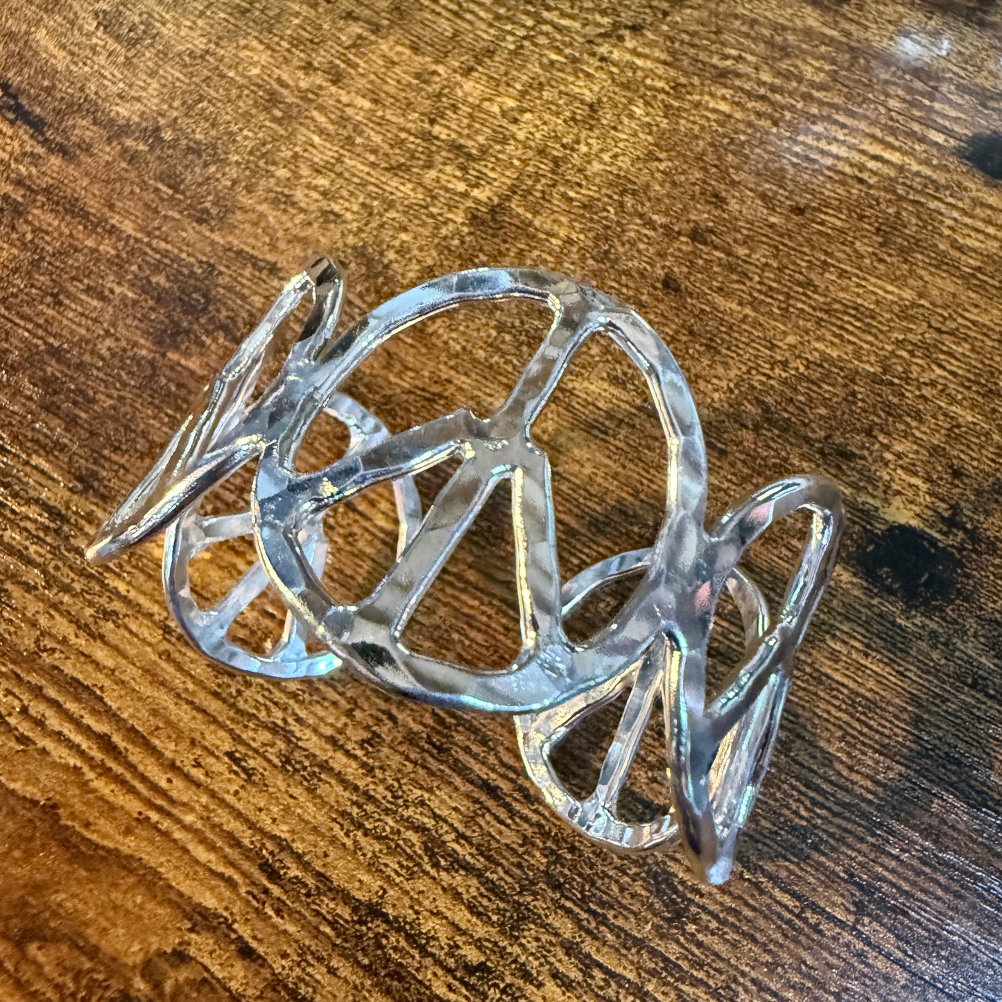 Silver Hammered Peace Sign Hippie Cuff Bracelet Boho Woodstock Vibes