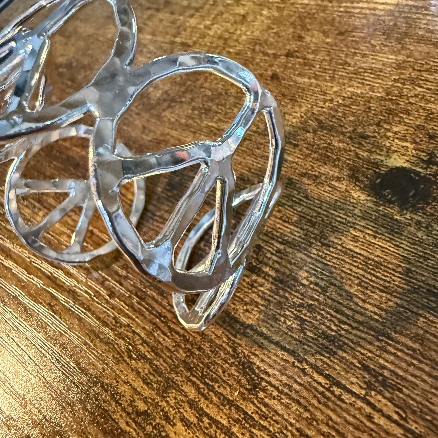 Silver Hammered Peace Sign Hippie Cuff Bracelet Boho Woodstock Vibes