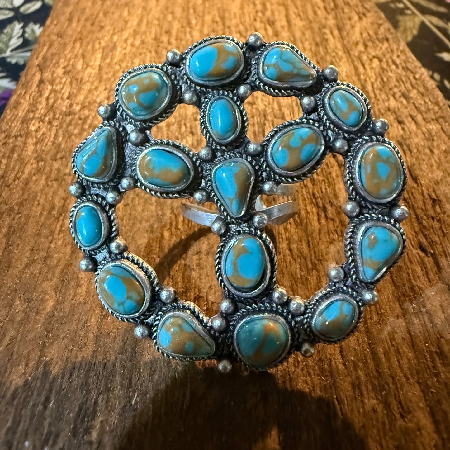 Hippie Peace Ring Faux Turquoise Peace Sign Ring With Silver Metal