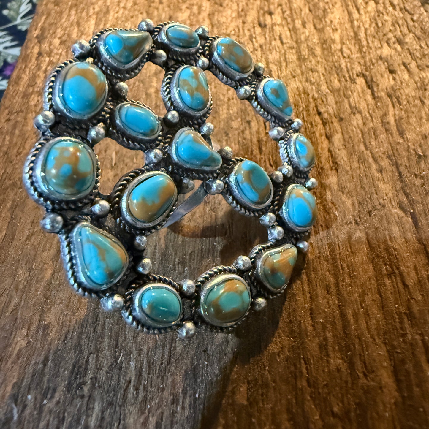 Hippie Peace Ring Faux Turquoise Peace Sign Ring With Silver Metal