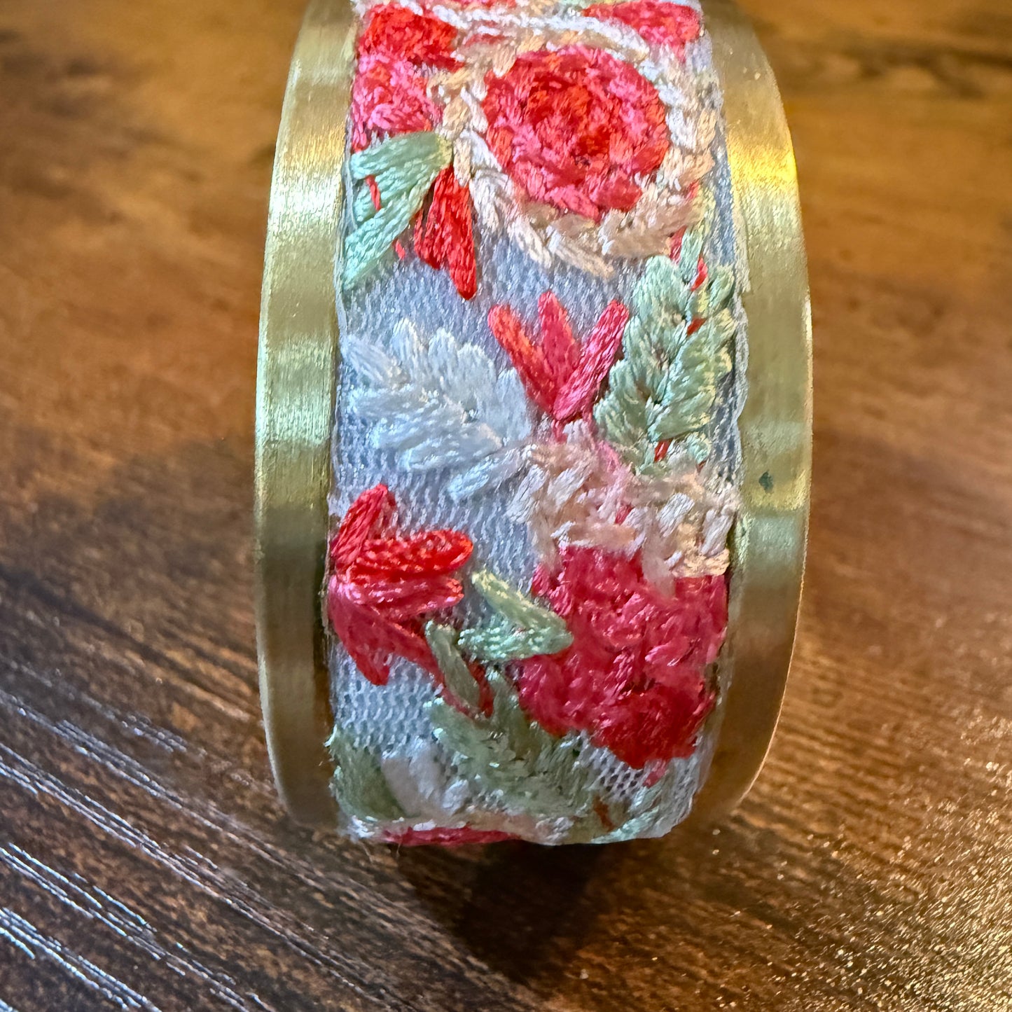 Cottage Craft Floral Embroidered Gold Cuff Bracelet Handmade In India