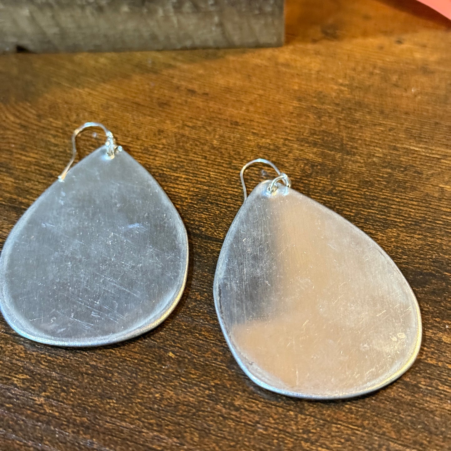 Handmade Red Floral Embroidered Teardrop Earrings With Silver Wire