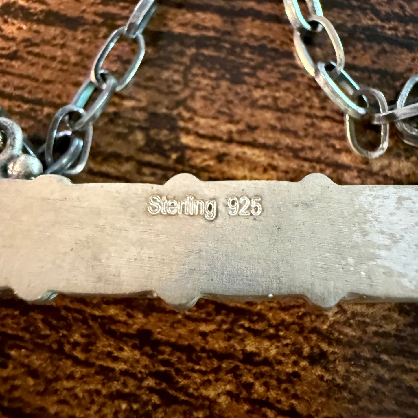Navajo Inspired Spiny Oyster Bar Necklace Sterling Silver 18 Inch Chain