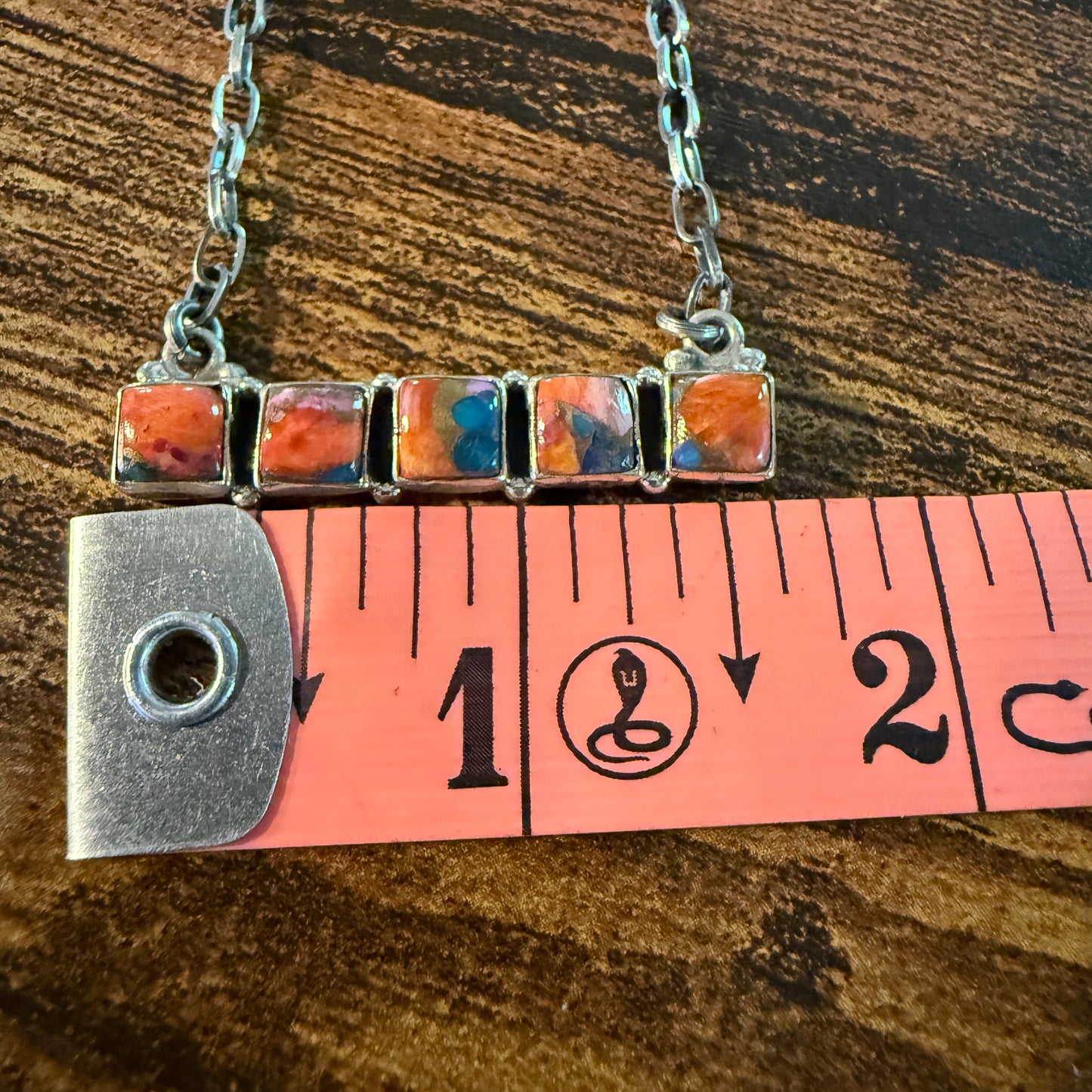 Navajo Inspired Spiny Oyster Bar Necklace Sterling Silver 18 Inch Chain