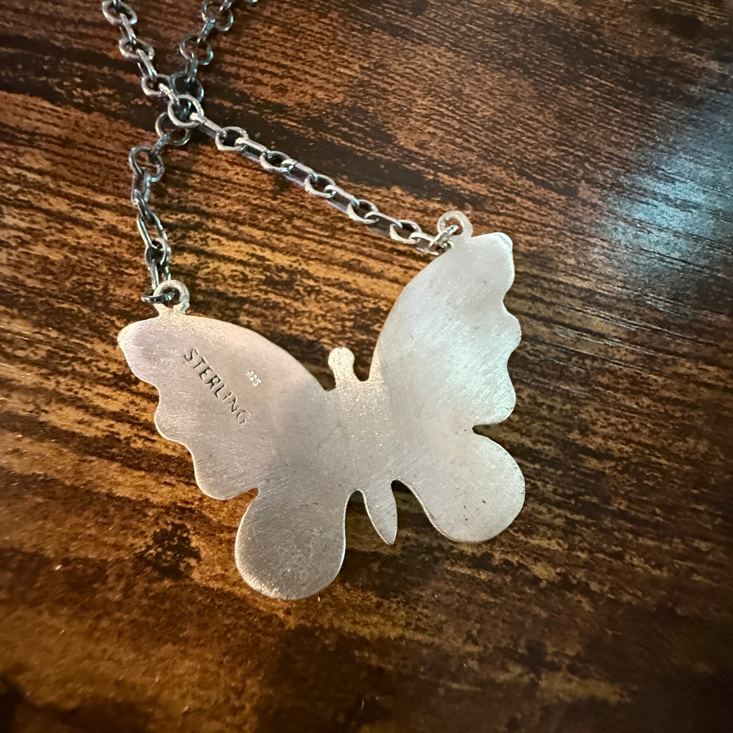 Navajo Kingman Turquoise Butterfly Necklace Sterling Silver 18 Inch Chain