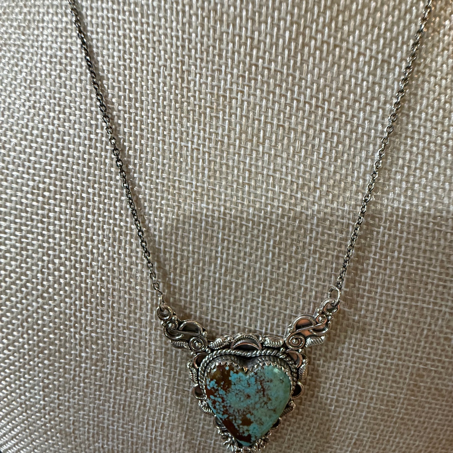 Native Inspired Number Eight Turquoise Gemstone Necklace Sterling Silver 18 Inch