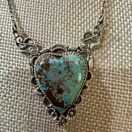 Native Inspired Number Eight Turquoise Gemstone Necklace Sterling Silver 18 Inch