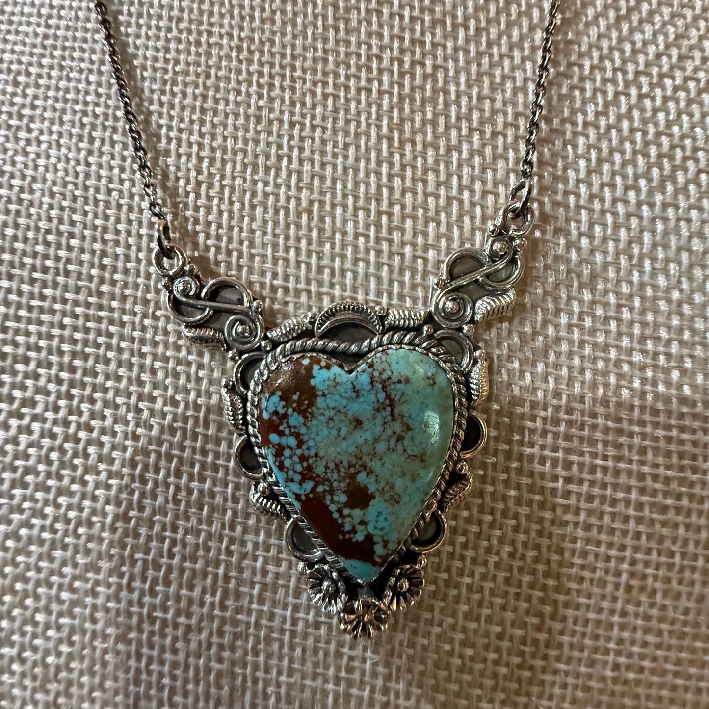 Native Inspired Number Eight Turquoise Gemstone Necklace Sterling Silver 18 Inch