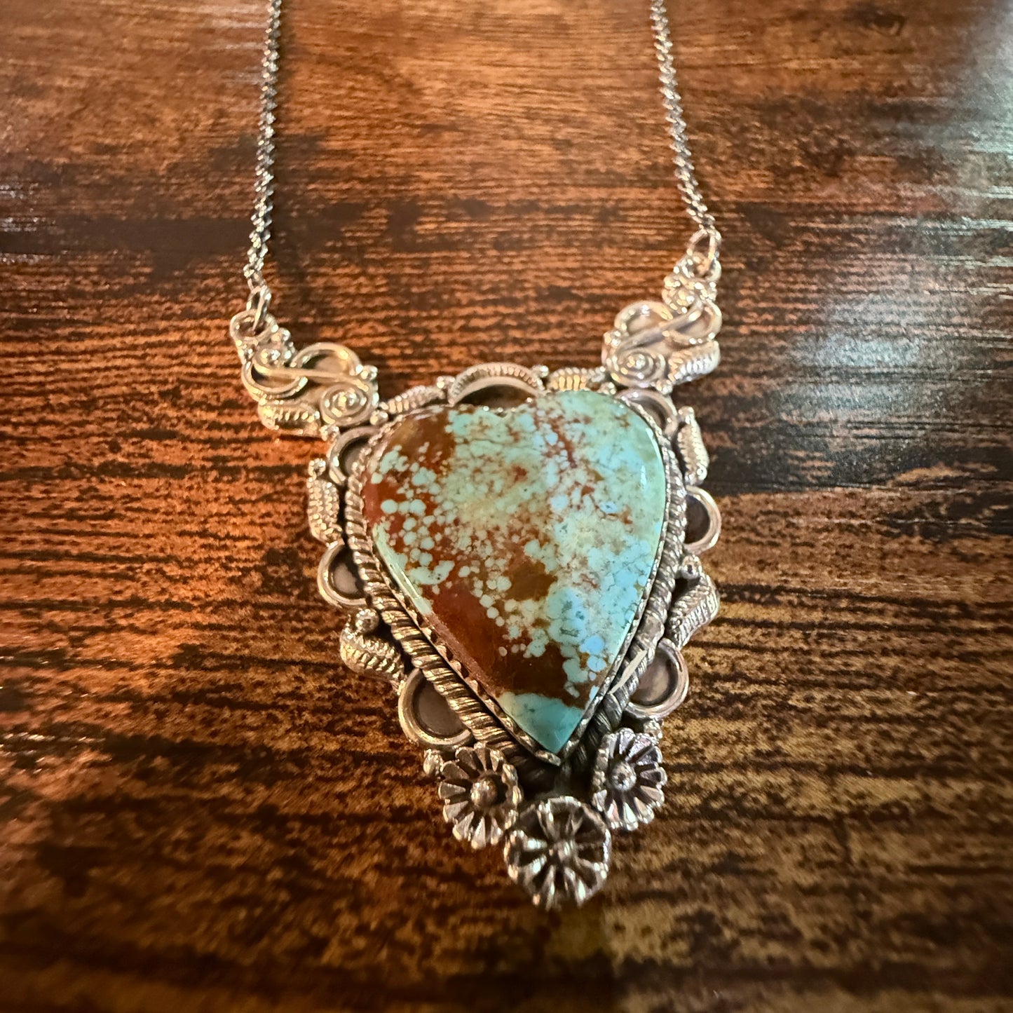 Native Inspired Number Eight Turquoise Gemstone Necklace Sterling Silver 18 Inch