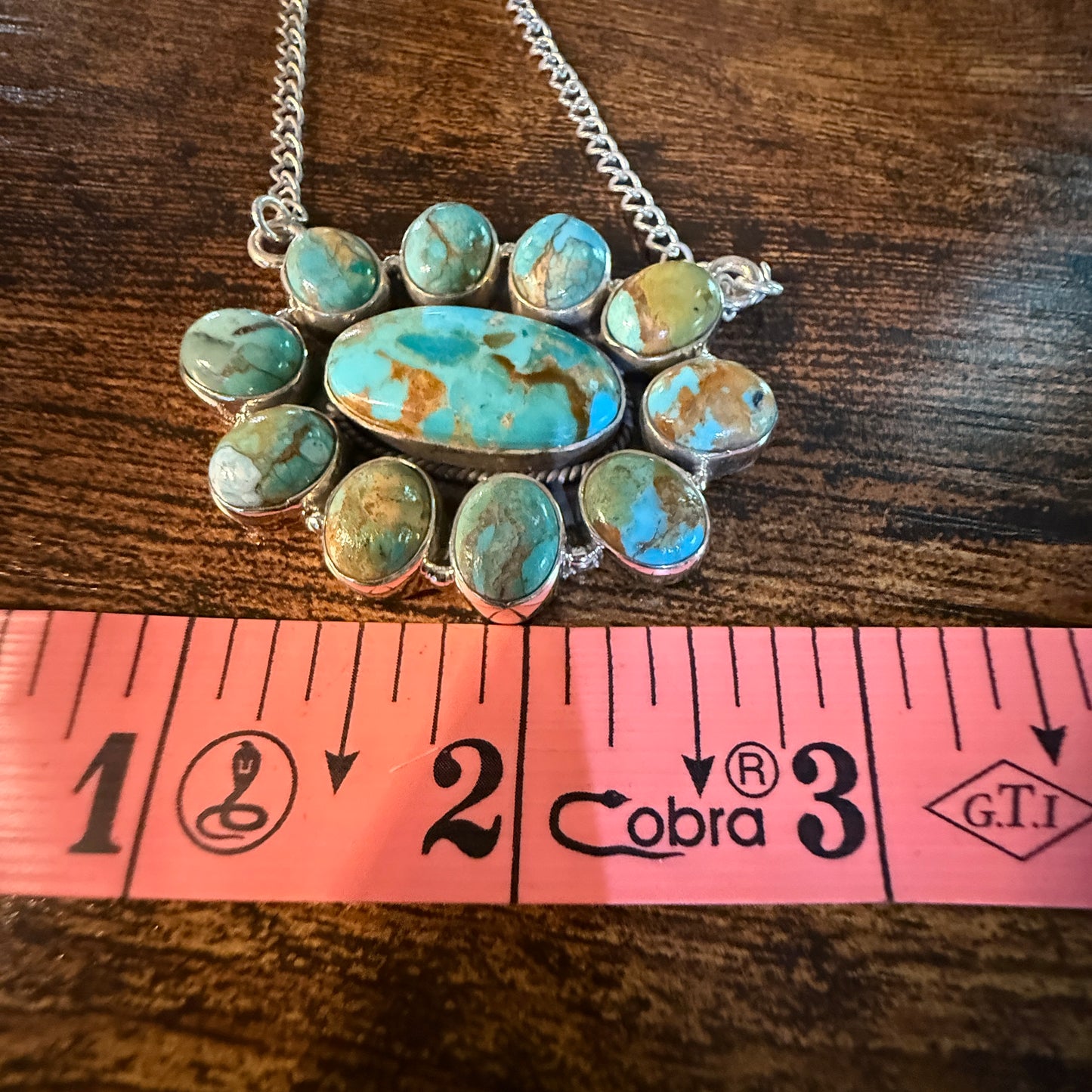 Sonoran Turquoise Gemstone Cluster Necklace In Sterling Silver On 18 Inch Chain