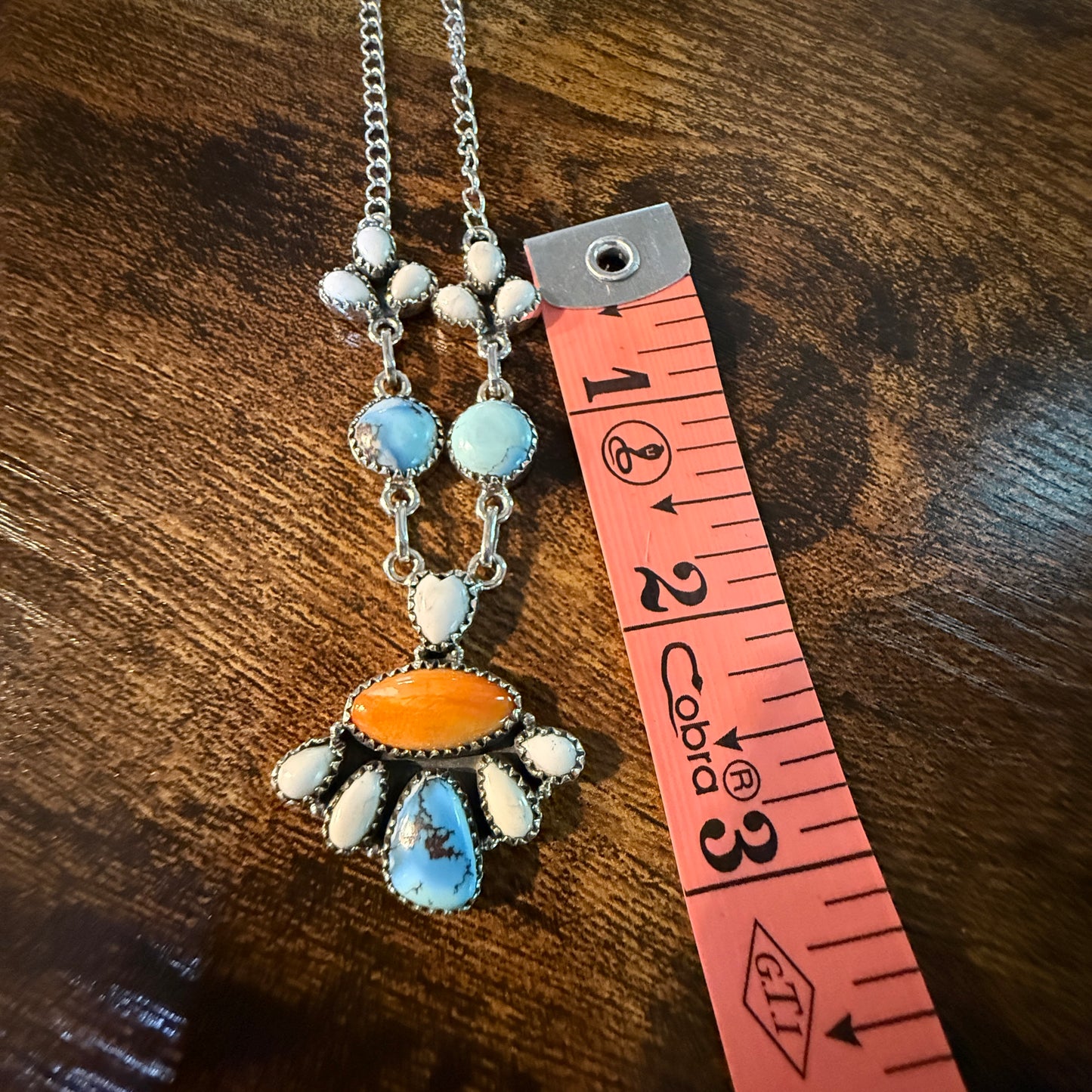 White Buffalo Turquoise Necklace With Orange Spiny Oyster And Sterling Silver