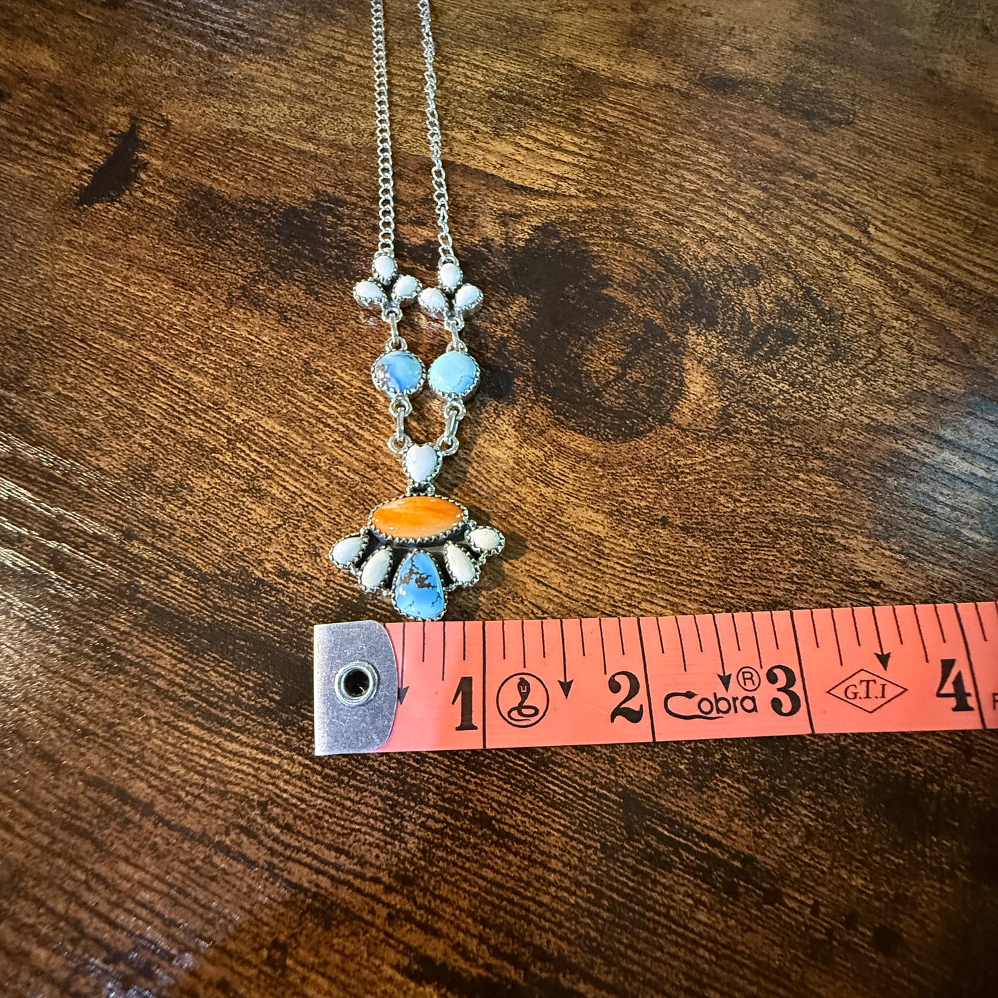 White Buffalo Turquoise Necklace With Orange Spiny Oyster And Sterling Silver