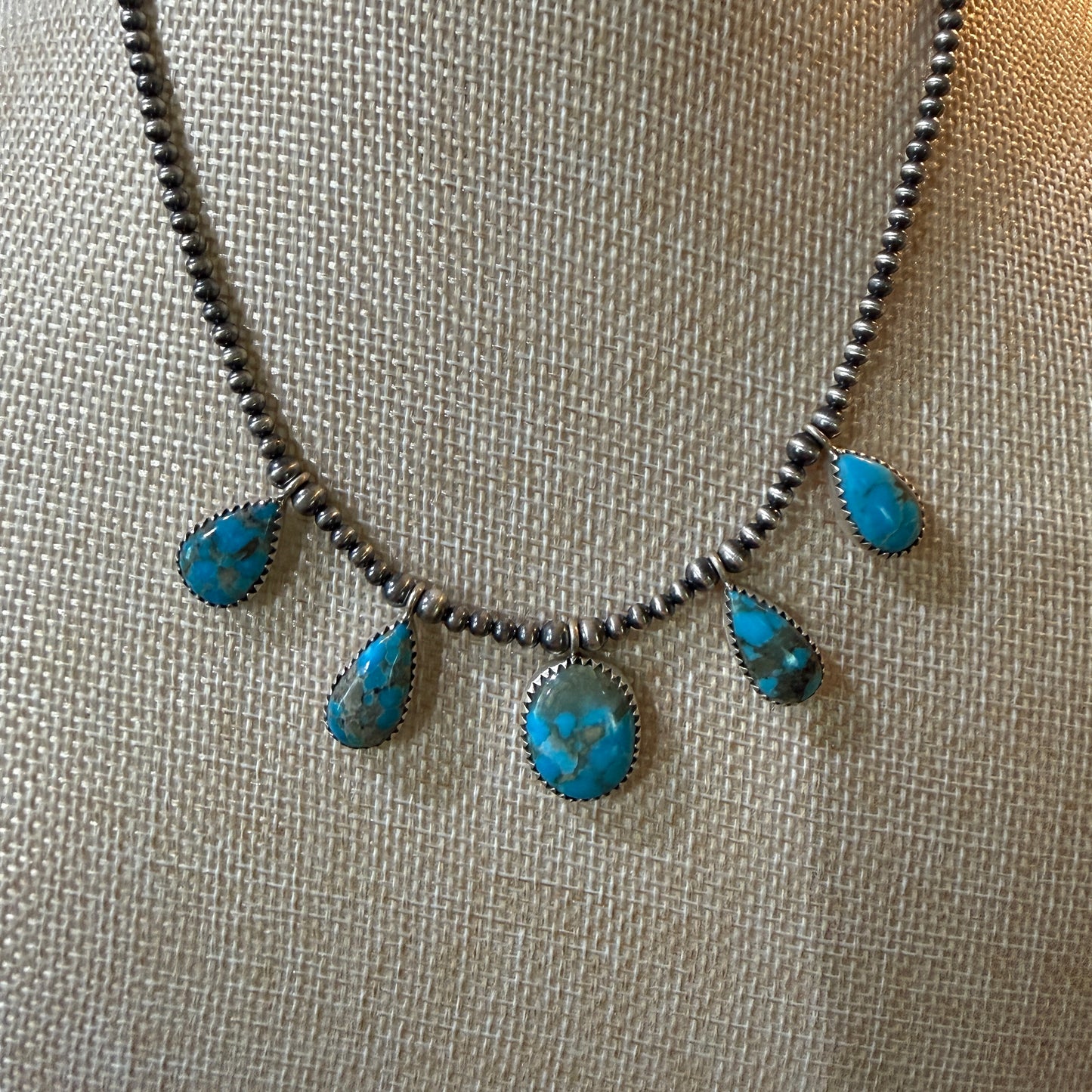 Ithaca Peak Turquoise Gemstone Desert Pearl Choker Necklace 14 Inch