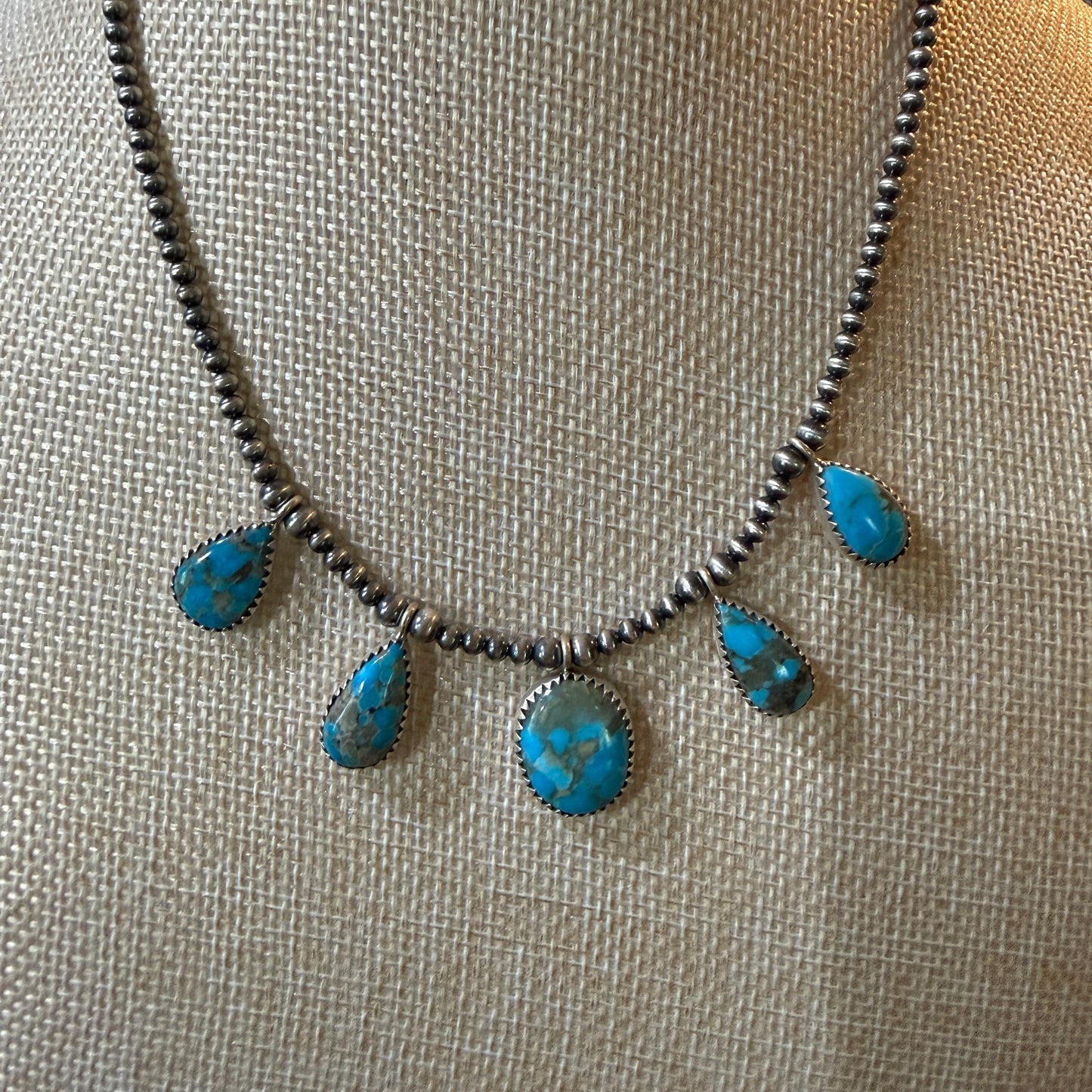 Ithaca Peak Turquoise Gemstone Desert Pearl Choker Necklace 14 Inch