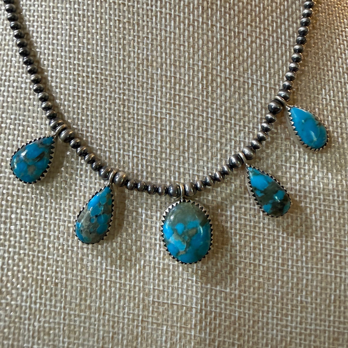 Ithaca Peak Turquoise Gemstone Desert Pearl Choker Necklace 14 Inch