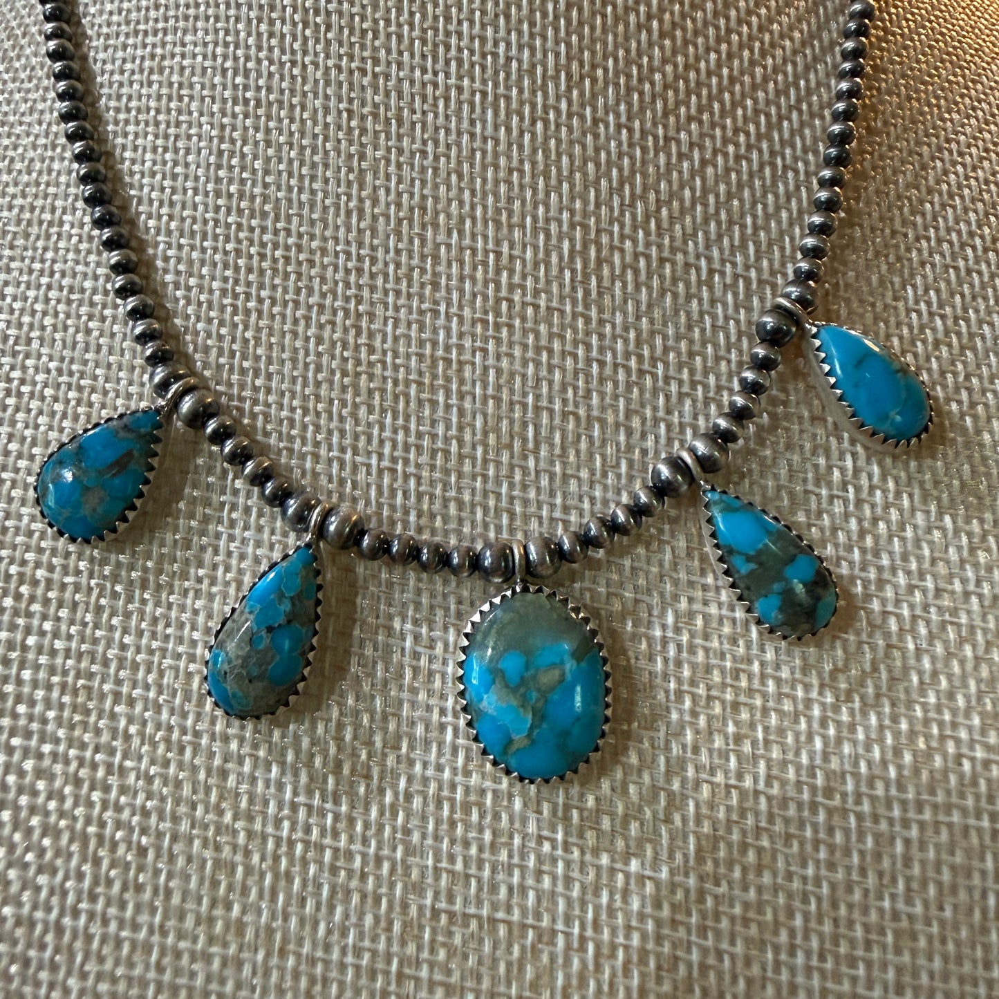 Ithaca Peak Turquoise Gemstone Desert Pearl Choker Necklace 14 Inch