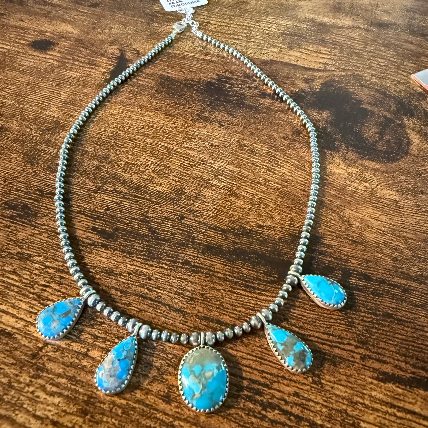 Ithaca Peak Turquoise Gemstone Desert Pearl Choker Necklace 14 Inch