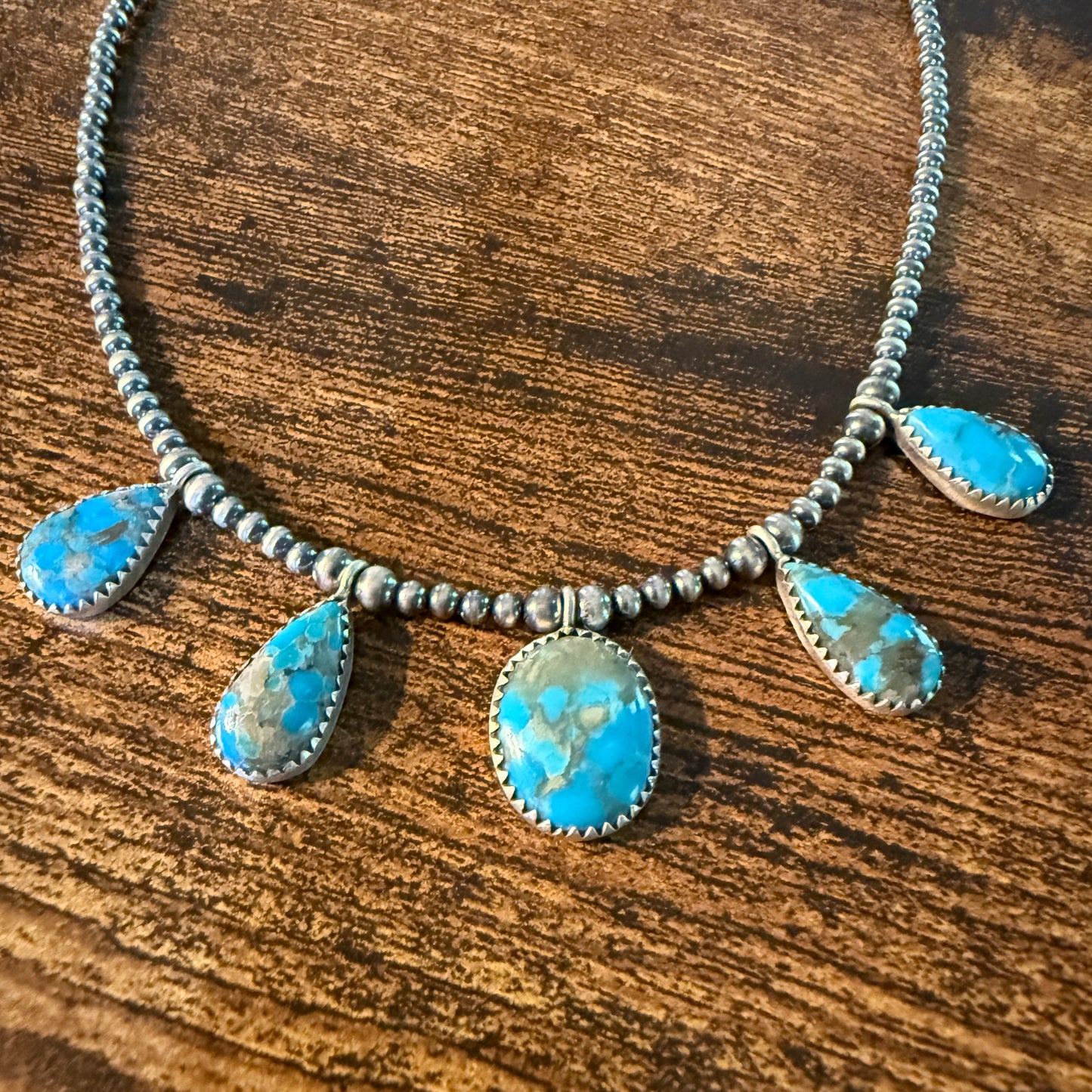 Ithaca Peak Turquoise Gemstone Desert Pearl Choker Necklace 14 Inch