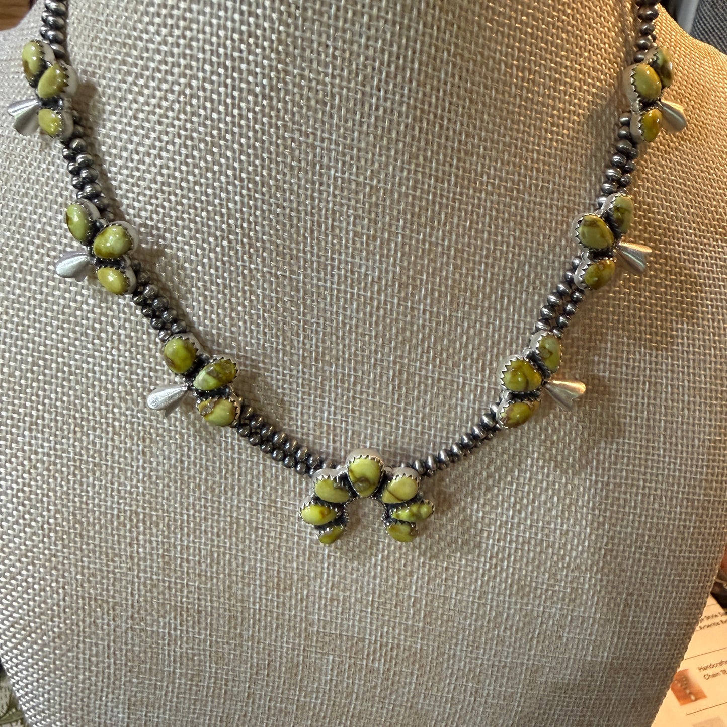 Palomino Turquoise Gemstone Choker Necklace Sterling Silver Desert Pearl Strand